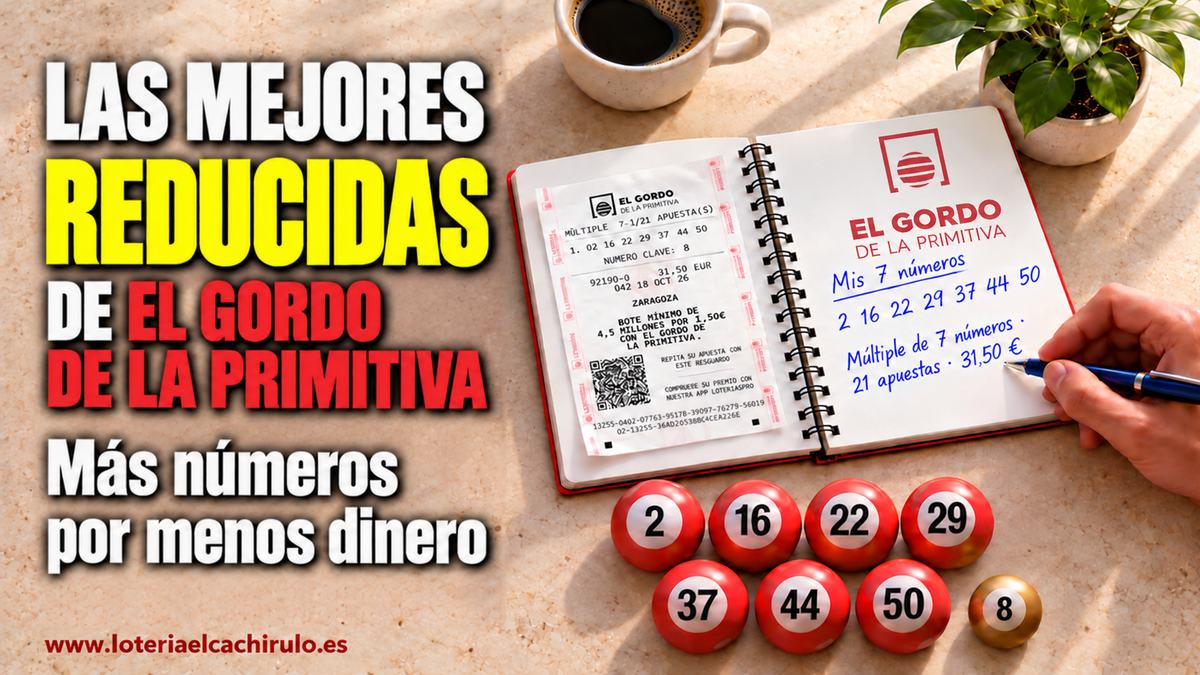 Las mejores reducidas de El Gordo de la Primitiva, m&aacute;s n&uacute;meros por menos dinero: resguardo de una m&uacute;ltiple de 7 n&uacute;meros, 21 apuestas por 31,50 euros