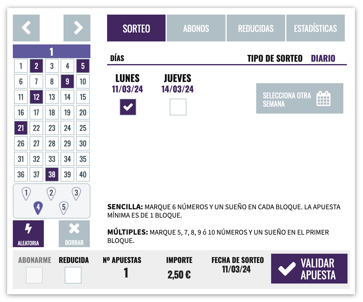 El boleto de EuroDreams en la web de Loter&iacute;a El Cachirulo: los 40 n&uacute;meros y los 5 Sue&ntilde;os de cada bloque