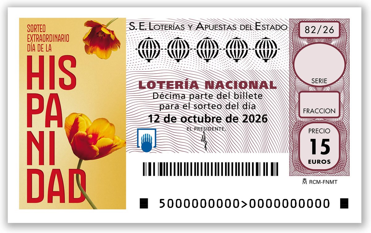 D&eacute;cimo del Sorteo Extraordinario del D&iacute;a de la Hispanidad, 12 de octubre de 2026, 15 euros