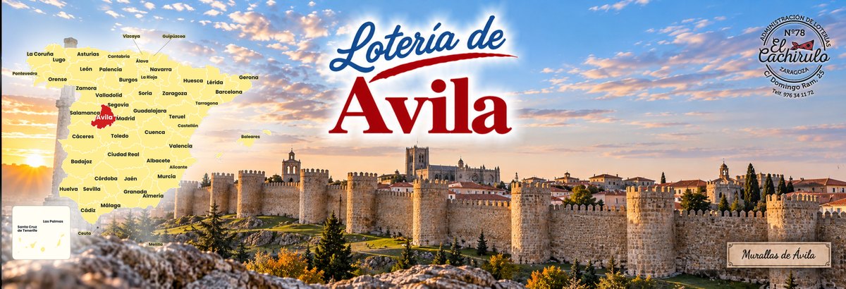 Mapa de Espa&ntilde;a con la provincia de &Aacute;vila se&ntilde;alada y las murallas de &Aacute;vila al atardecer