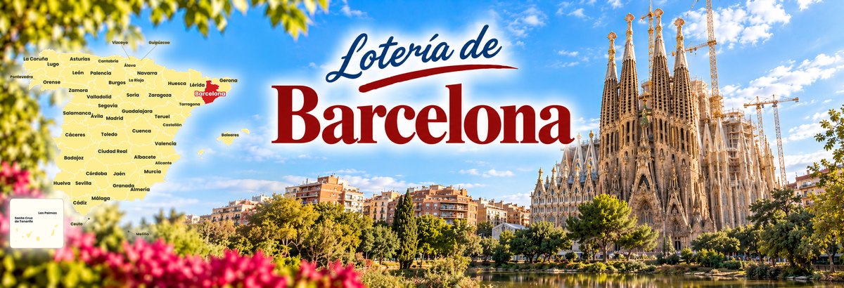 Mapa de Espa&ntilde;a con la provincia de Barcelona se&ntilde;alada en rojo y la Sagrada Familia al fondo