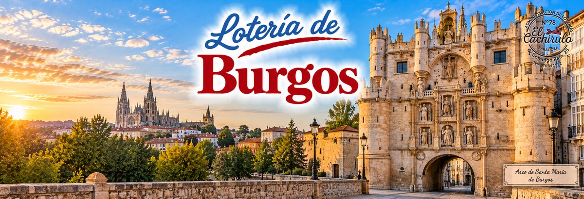 Arco de Santa Mar&iacute;a de Burgos con la catedral al fondo, con el sello de la Administraci&oacute;n de Loter&iacute;as n&ordm; 78 El Cachirulo
