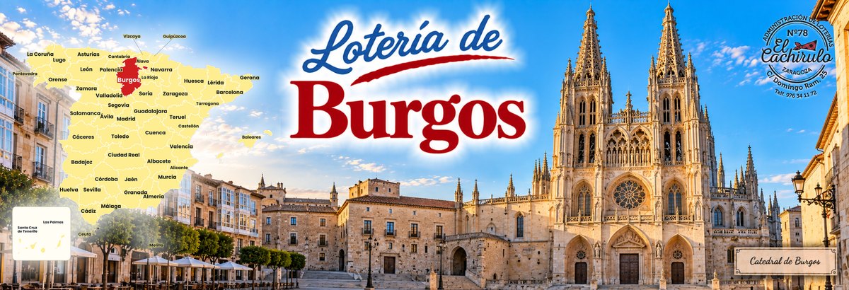 Mapa de Espa&ntilde;a con la provincia de Burgos se&ntilde;alada y la catedral de Burgos desde la plaza de Santa Mar&iacute;a