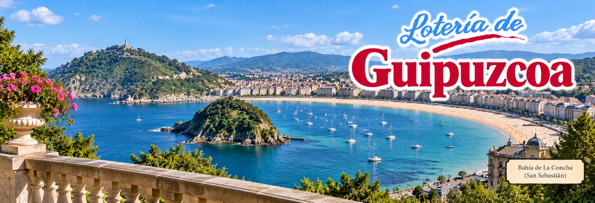 La bah&iacute;a de La Concha y la isla de Santa Clara, en San Sebasti&aacute;n, con el sello de la Administraci&oacute;n de Loter&iacute;as n&ordm; 78 El Cachirulo