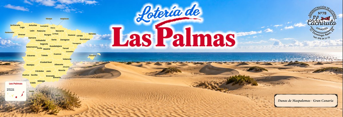 Mapa de Espa&ntilde;a con la provincia de Las Palmas se&ntilde;alada y las dunas de Maspalomas, en Gran Canaria