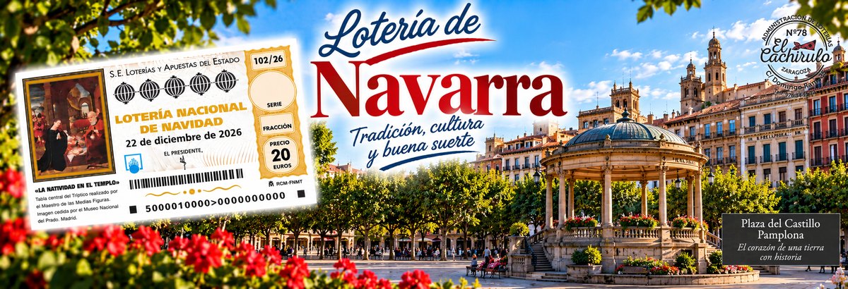 Un d&eacute;cimo de la Loter&iacute;a de Navidad ante el quiosco de la plaza del Castillo de Pamplona, con el sello de la Administraci&oacute;n de Loter&iacute;as n&ordm; 78 El Cachirulo