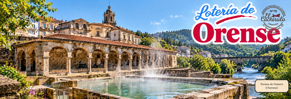 Las termas de Outariz, junto al r&iacute;o Mi&ntilde;o, en Orense, con el sello de la Administraci&oacute;n de Loter&iacute;as n&ordm; 78 El Cachirulo