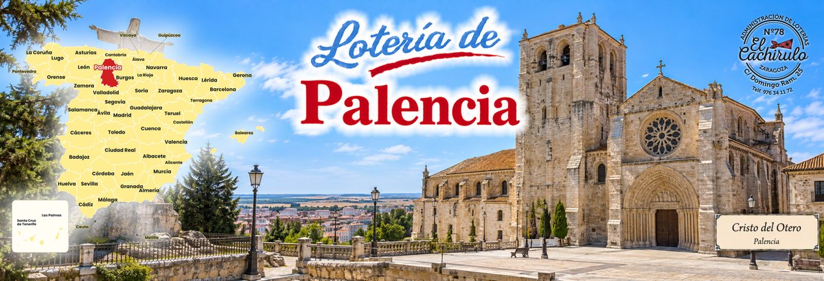 Mapa de Espa&ntilde;a con la provincia de Palencia se&ntilde;alada, junto al Cristo del Otero y una iglesia rom&aacute;nica de Palencia