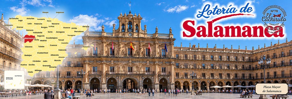 Mapa de Espa&ntilde;a con la provincia de Salamanca se&ntilde;alada y la Plaza Mayor de Salamanca