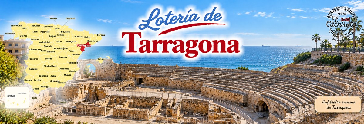 Mapa de Espa&ntilde;a con la provincia de Tarragona se&ntilde;alada y el anfiteatro romano de Tarragona junto al mar