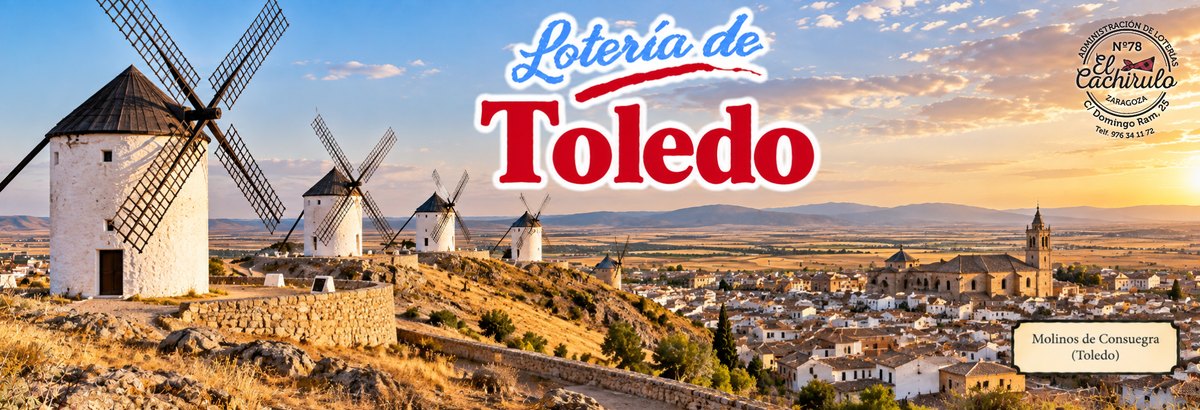 Los molinos de viento de Consuegra, en Toledo, al atardecer, con el sello de la Administraci&oacute;n de Loter&iacute;as n&ordm; 78 El Cachirulo
