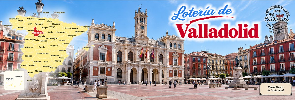 Mapa de Espa&ntilde;a con la provincia de Valladolid se&ntilde;alada y la Casa Consistorial en la Plaza Mayor de Valladolid